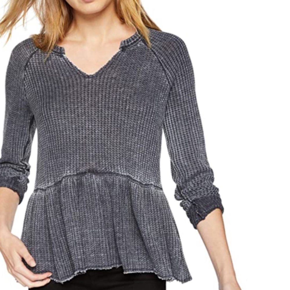 William Rast, Waffle Knit Long Sleeve,‎ Gray, Small